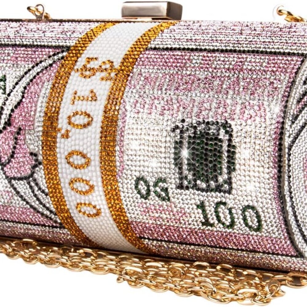 Rhinestone Clutch Pink Plastic Crossbody Evening Bag with Snap Closure